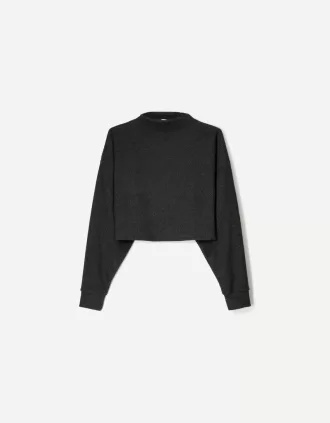 Jersey canalé cuello alto tacto suave Dark grey