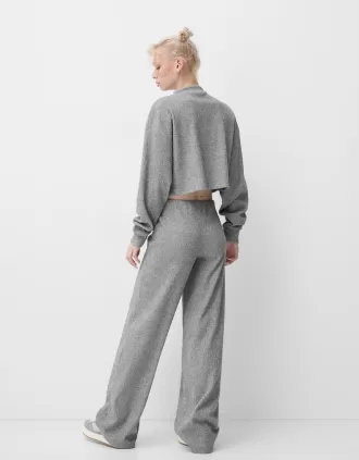Jersey canalé cuello alto tacto suave Grey