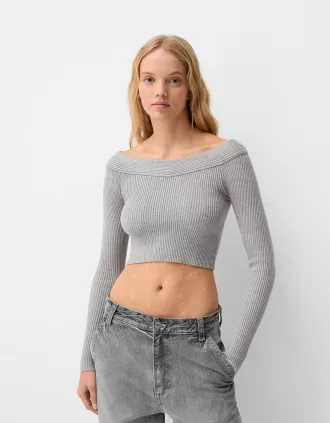 Jersey con cuello en V y hombros descubiertos Dark grey