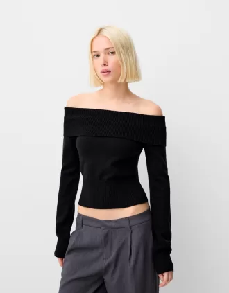 Jersey con escote Bardot Black