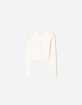 Jersey con escote cuadrado y lazo. White