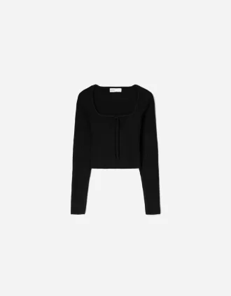 Jersey con escote cuadrado y lazo. Black