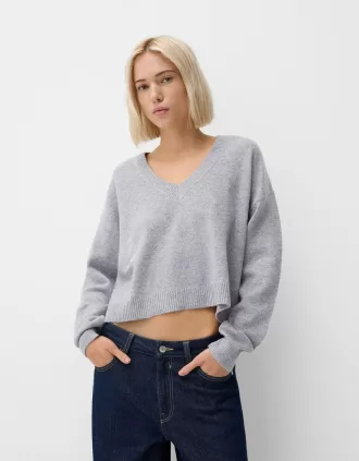 Jersey corto con cuello en V Grey