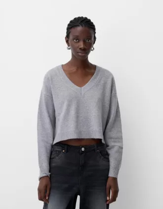 Jersey corto con cuello en V Grey