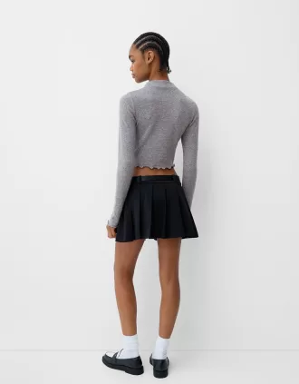 Jersey cropped de tacto suave con cuello alto Grey