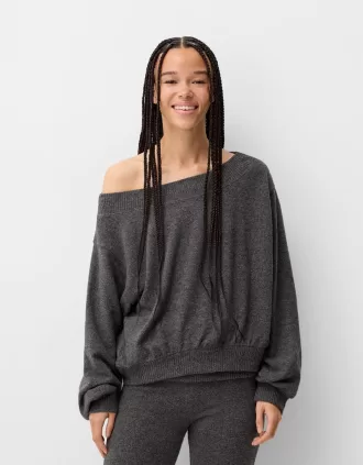 Jersey cuello asimétrico tacto suave Dark grey