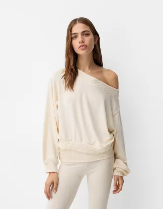 Jersey cuello asimétrico tacto suave Cream