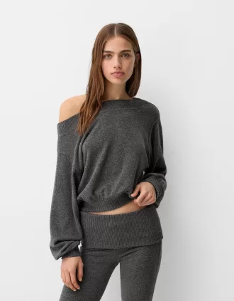 Jersey cuello asimétrico tacto suave Dark grey