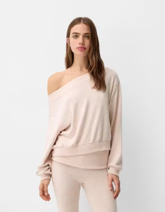 Jersey cuello asimétrico tacto suave Pink