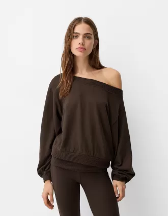 Jersey cuello asimétrico tacto suave Brown