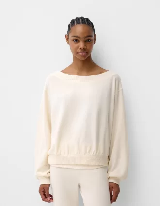 Jersey cuello asimétrico tacto suave Cream