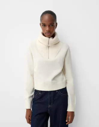 Jersey cuello cremallera Cream