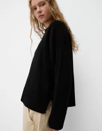Jersey cuello redondo tacto suave Black