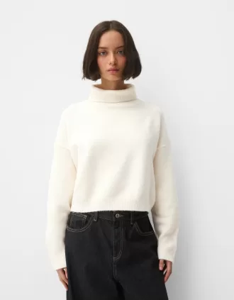Jersey de cuello alto y manga ancha Cream