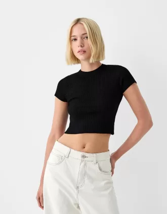 Jersey de manga corta con aberturas y lazos Black