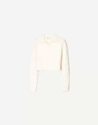 Jersey de punto trenzado con cuello tipo polo Cream