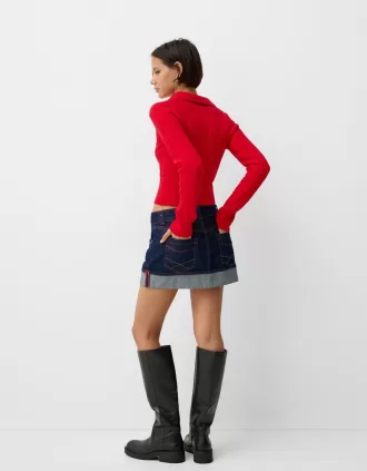 Jersey de punto trenzado con cuello tipo polo Red