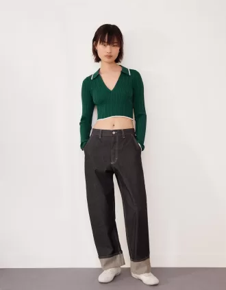 Jersey de punto trenzado con cuello tipo polo Green