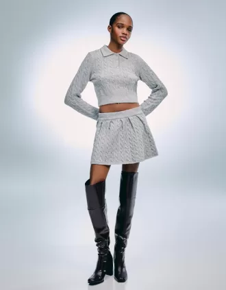 Jersey de punto trenzado con cuello tipo polo Grey