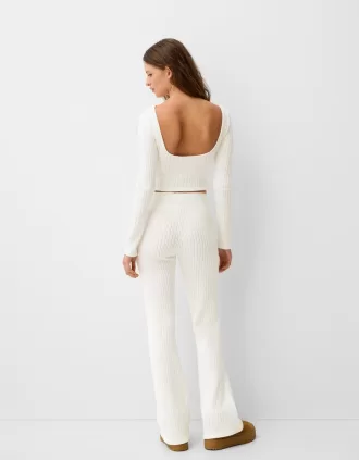 Jersey de punto trenzado de manga larga con espalda abierta Off white