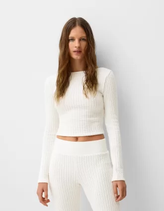 Jersey de punto trenzado de manga larga con espalda abierta Off white