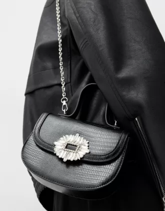 Minaudière con cierre de strass Black