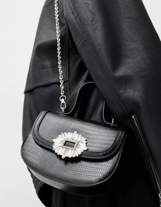 Minaudière con cierre de strass Black