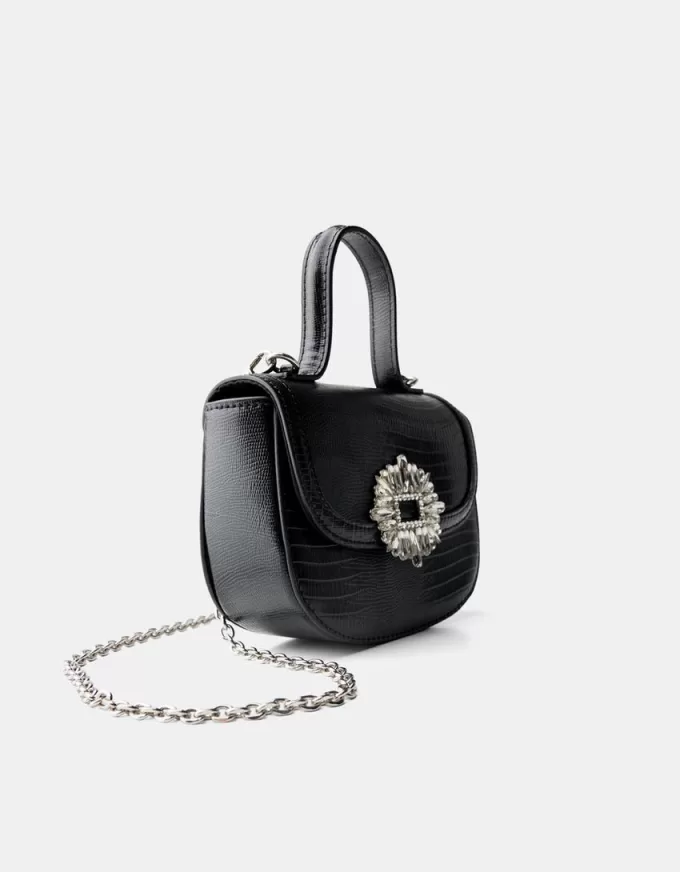 Minaudière con cierre de strass Black
