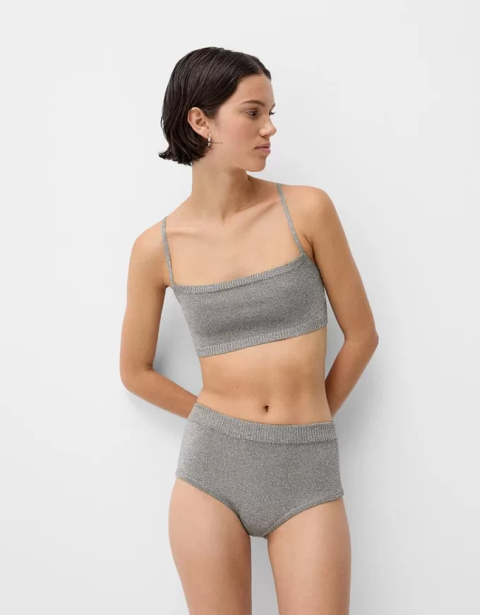 Mini shorts de punto metalizado Silver