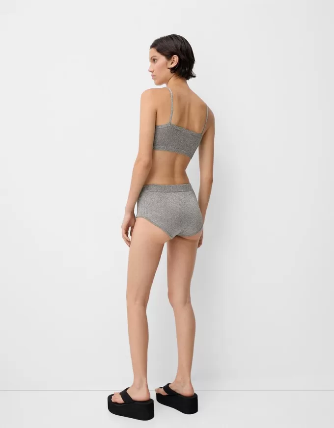 Mini shorts de punto metalizado Silver