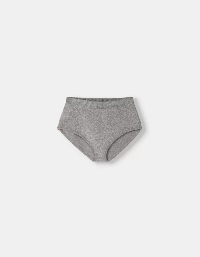 Mini shorts de punto metalizado Silver