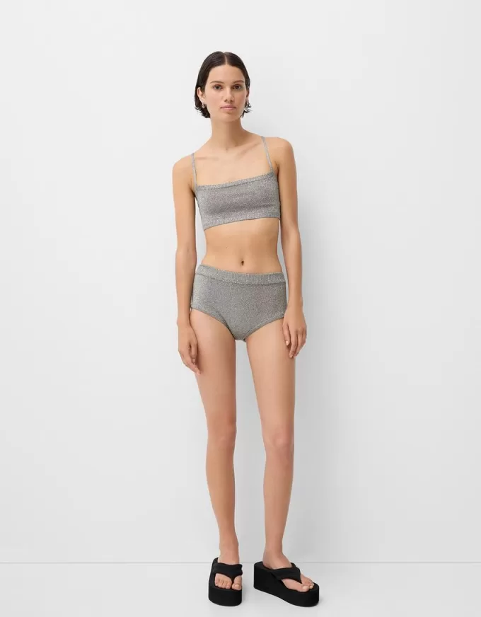 Mini shorts de punto metalizado Silver