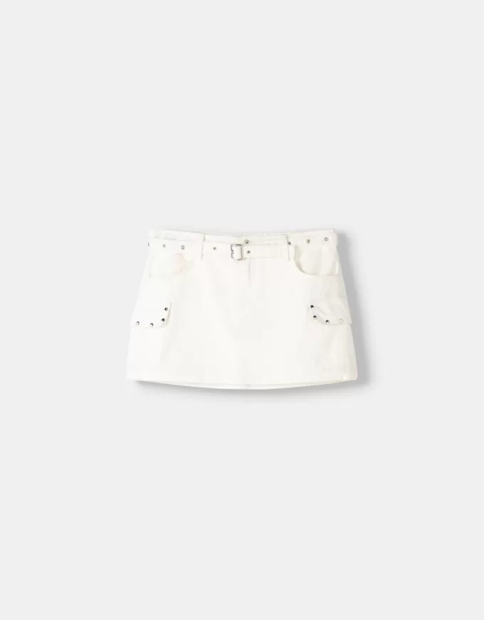 Minifalda cargo con tachuelas y cinturón White
