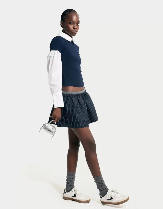 Minifalda con cintura en contraste Navy