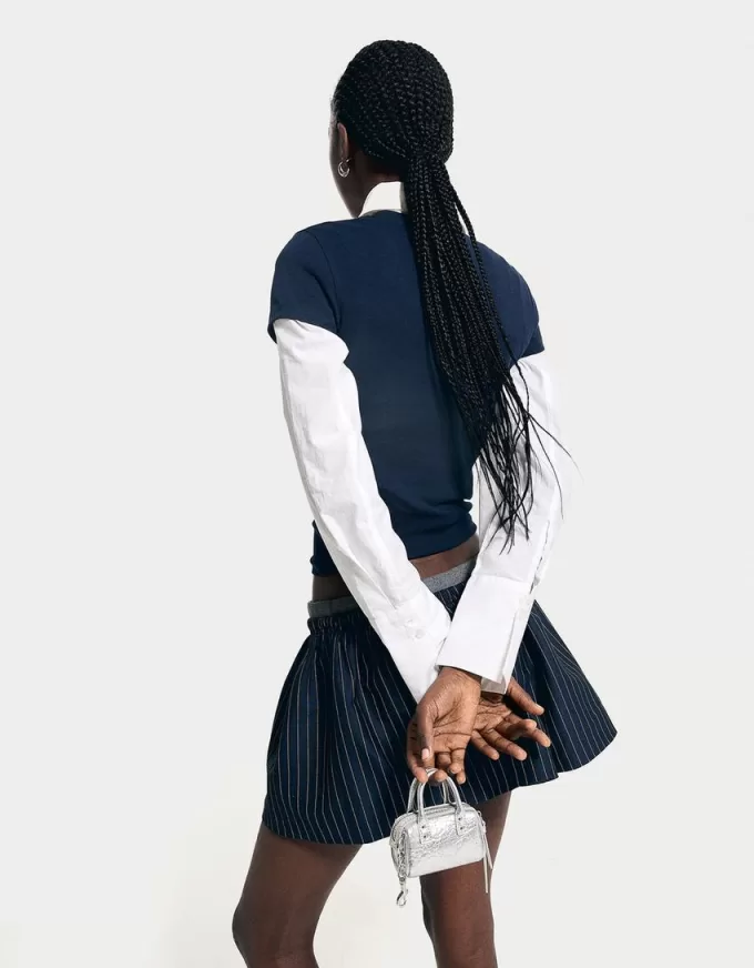 Minifalda con cintura en contraste Navy
