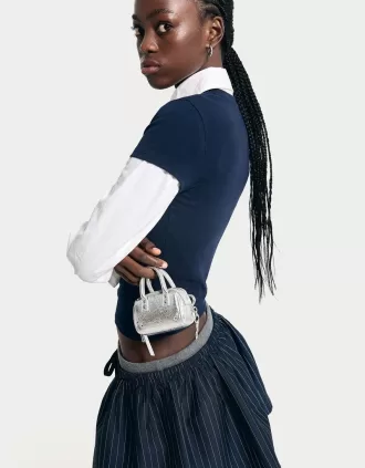 Minifalda con cintura en contraste Navy
