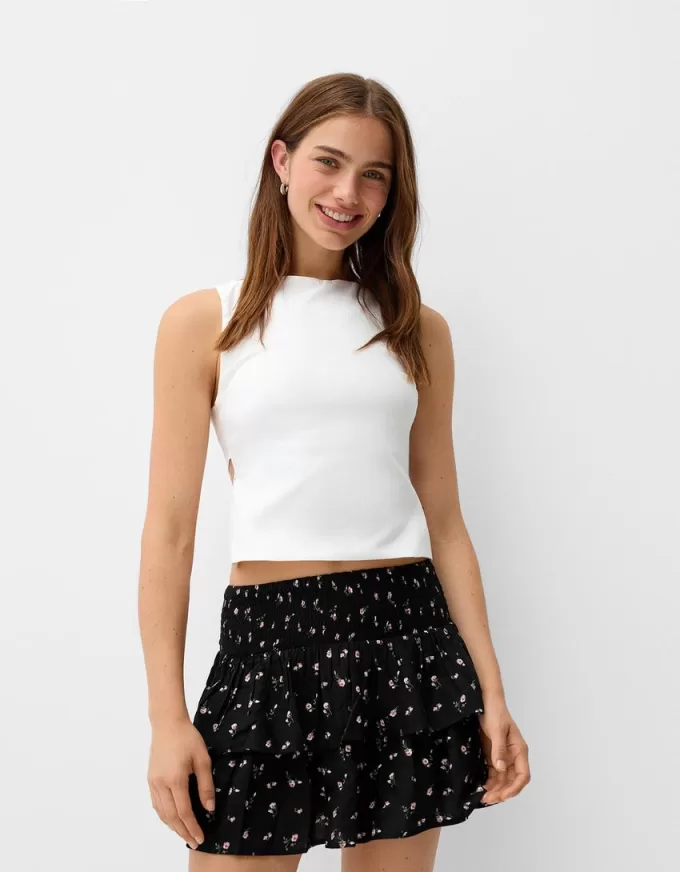 Minifalda con volantes y cintura elástica Black