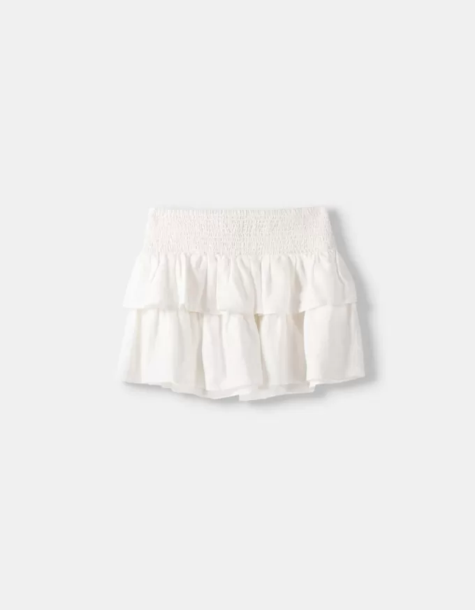 Minifalda con volantes y cintura elástica Cream