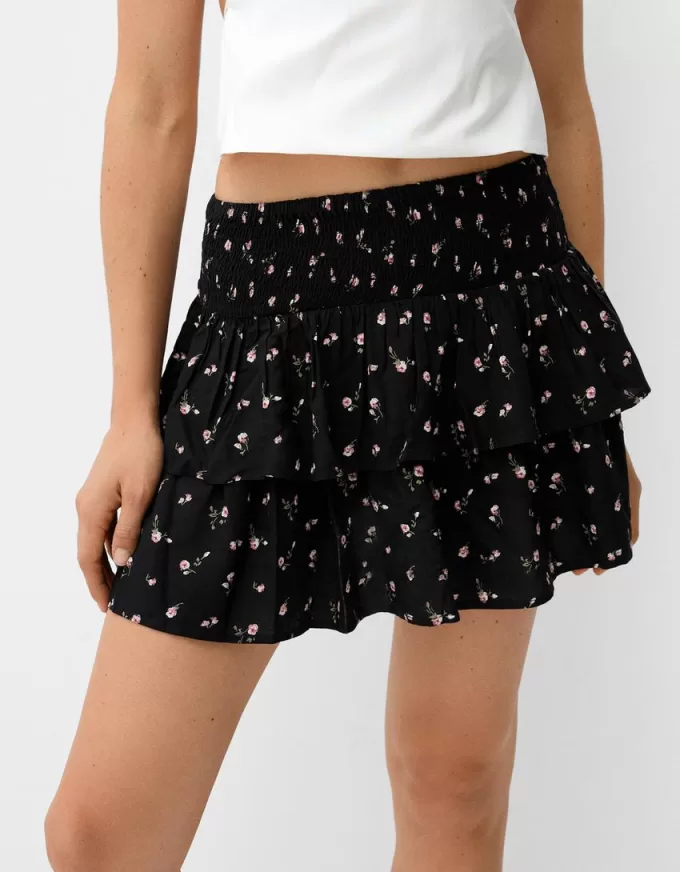 Minifalda con volantes y cintura elástica Black