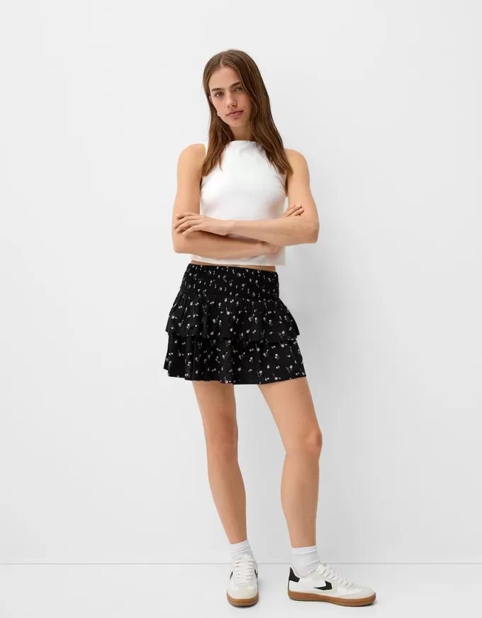 Minifalda con volantes y cintura elástica Black