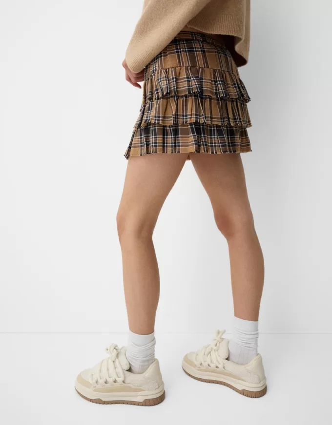 Minifalda de cuadros Camel