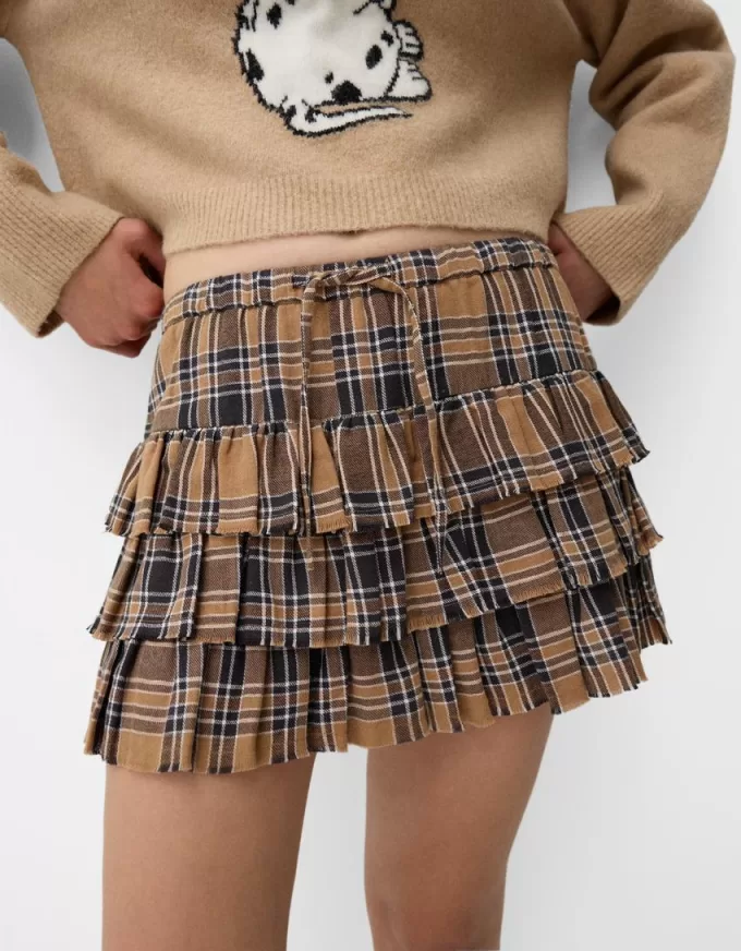 Minifalda de cuadros Camel