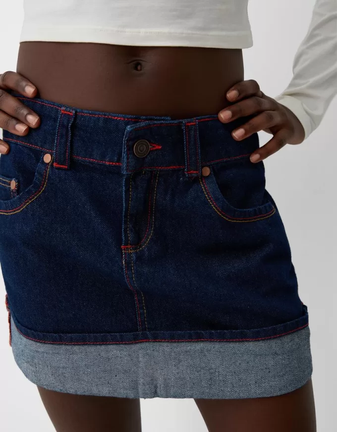 Minifalda denim con vuelta Blue