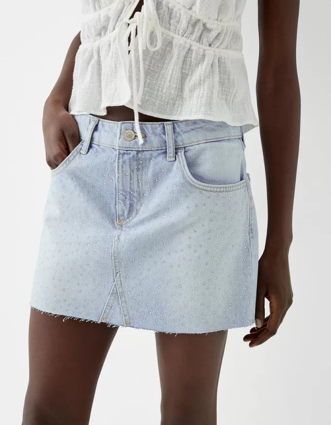 Minifalda vaquera con strass Light blue