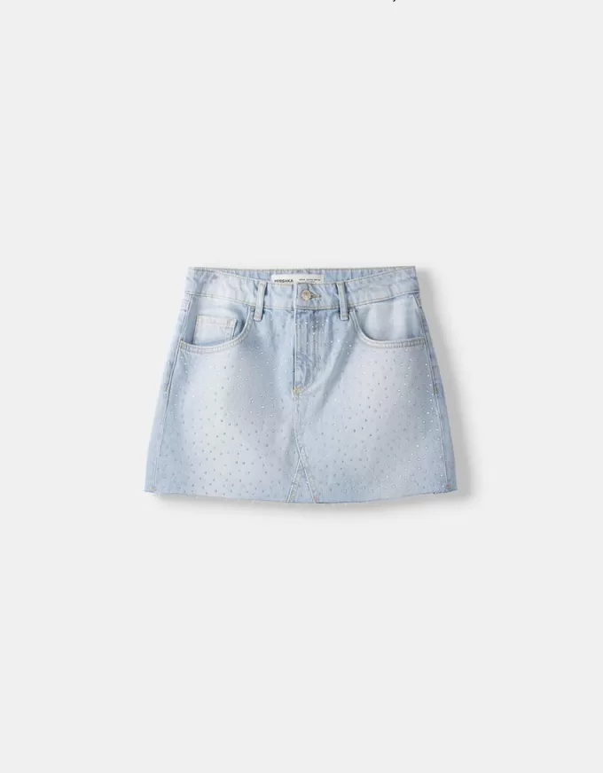 Minifalda vaquera con strass Light blue