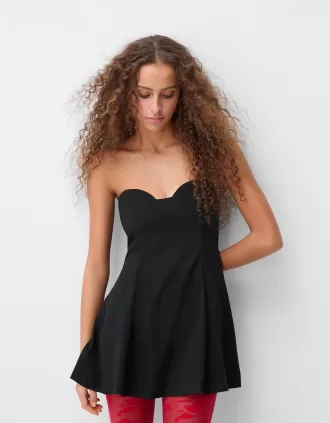 Minivestido evasé con hombros descubiertos y escote corazón Black