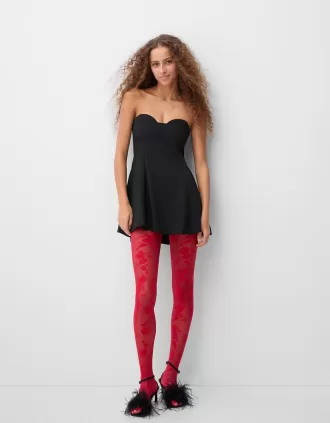 Minivestido evasé con hombros descubiertos y escote corazón Black