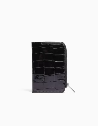 Monedero con estampado animal efecto charol grabado Black Monedero con estampado animal efecto charol grabado Black