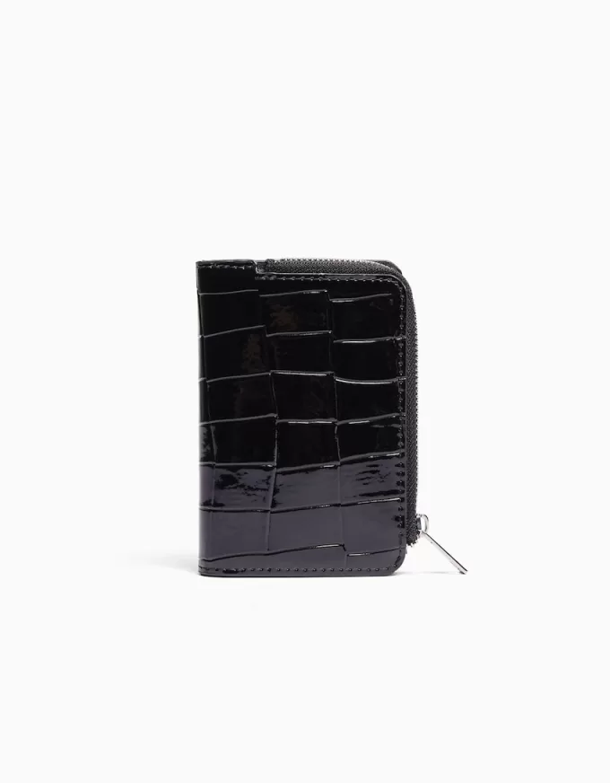 Monedero con estampado animal efecto charol grabado Black