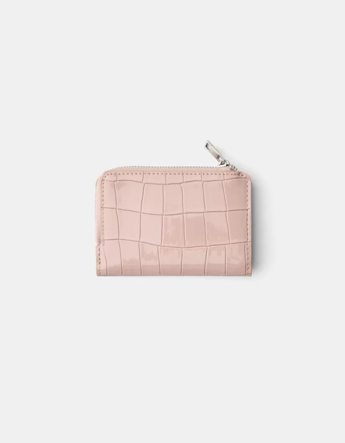 Monedero con estampado animal efecto charol grabado Pink